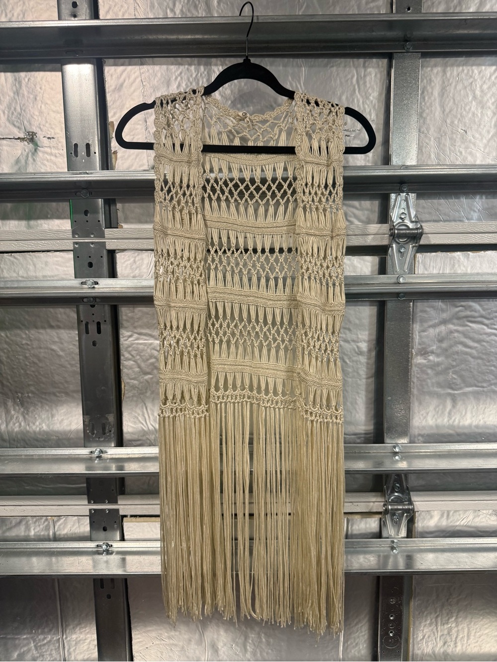 POL Crochet Fringe Boho Vest Dress in Cream